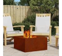 Runheo Brasero marron en acier résistant aux intempéries 60 x 60 x 30 cm rectangulaire pour jardin, terrasse, extérieur avec circulation de l'air efficace et construction durable pour une atmosphère