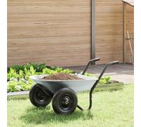 Runheo Brouette en acier argenté et noir 124 x 73 x 65 cm, grande capacité de charge pour jardin, chantier, agriculture et extérieur, grotte robuste avec pneus pneumatiques, idéale pour la terre, les