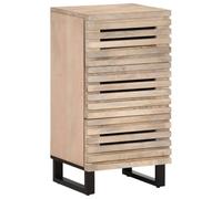 Runheo Buffet 40 x 34 x 75 cm, bois massif blanchi mangue, style industriel, 3 tiroirs, structure en acier robuste, espace de rangement polyvalent pour salon, couloir