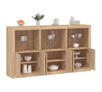 Runheo Buffet avec éclairage LED en chêne Sonoma, 181,5 x 37 x 100 cm, en bois dérivé du bois, armoire en 3 parties pour salon, salle à manger et cuisine