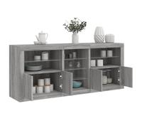 Runheo Buffet avec éclairage LED, gris Sonoma, 181,5 x 37 x 67 cm, en bois dérivé du bois, armoire en 3 parties pour salon, salle à manger, couloir