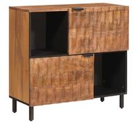 Runheo Buffet avec surface marron acacia, 80 x 33 x 75 cm, en bois de manguier massif, avec espace de rangement, deux portes, convient comme meuble TV, meuble bas, armoire pour salon et home cinéma