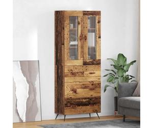 Runheo Buffet bahut Enfilade 2 pcs Bois Ancien Bois d'ingénierie avec étagère et Porte en Verre Rangement tiroir pour Salle à Manger Salon Cuisine Chambre Meuble Console avec Niche vitrine
