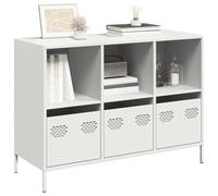 Runheo Buffet blanc 101,5 x 39 x 73,5 cm, en acier laminé à froid, avec 3 tiroirs, armoire de rangement polyvalente pour salon, couloir, bureau