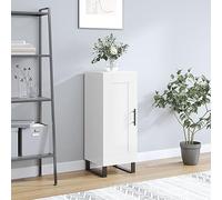 Runheo Buffet blanc brillant, 34,5 x 34 x 90 cm, en bois dérivé du bois, pieds en métal, espace de rangement polyvalent pour cuisine, salon, couloir