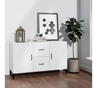Runheo Buffet Blanc en Bois d'ingénierie 100x36x60 cm avec 2 Portes et 2 tiroirs, Meuble de Rangement Pratique pour Salon Salle à Manger Cuisine, Armoire bahut Console décorative Stable et élégante