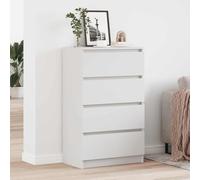 Runheo Buffet Blanc en Bois d'ingénierie 60x35x98,5 cm avec 4 tiroirs, Meuble de Rangement Polyvalent pour Salon, Cuisine, Chambre, Couloir, Plateau Robuste pour décoration