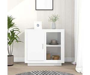 Runheo Buffet Blanc en Bois d'ingénierie 80x40x75 cm avec étagères Rangement, Meuble Salon Chambre Bureau, Commode Console pour décoration et Organisation