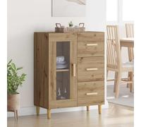 Runheo Buffet chêne Artisanal en Bois d'ingénierie 69,5 x 34 x 90 cm avec Porte en Verre, tiroir Pratique, Rangement spacieux pour Salon Salle à Manger ou Bureau