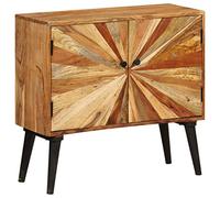Runheo Buffet en bois massif de mangue, 85 x 30 x 75 cm, avec espace de rangement, tiroir et porte, commode pour salon, couloir, chambre à coucher, laqué, rustique, avec support mural pour un maintien