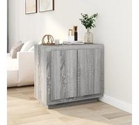 Runheo Buffet gris Sonoma 80 x 40 x 75 cm, en matériau dérivé du bois, armoire de rangement multi-usages, avec 2 portes, idéal pour salon, cuisine, couloir