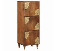 Runheo Buffet haut avec étagère et porte en bois de manguier massif - 40 x 33 x 110 cm - Marron - Avec boutons en laiton - Buffet élégant pour salon - Rangement et rangement