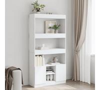 Runheo Buffet haut blanc, 92 x 33 x 180 cm, matériau en bois, espace de rangement polyvalent, idéal pour le salon, la chambre à coucher, le bureau, organiseur de rangement cube pratique