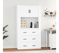 Runheo Buffet Haut Blanc en Bois d'ingénierie 80x33x70 cm avec Dessus 80x33x80 cm, Grand Meuble de Rangement Mural Design pour Salon, Salle à Manger, Cuisine, Bureau, entrée, Rangement Pratique