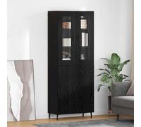 Runheo Buffet haut en 2 parties aspect chêne noir, matériau du bois, verre, 69,5 x 34 x 180 cm, espace de rangement, salon, salle à manger