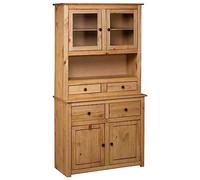 Runheo Buffet Haut en Bois de pin Massif 93x40,5x180 cm avec Compartiments, tiroirs, Portes vitrées, Armoire Rangement pour Salon, Chambre, Bureau Pratique et décoratif