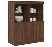 Runheo Buffet marron aspect chêne 81 x 37 x 100 cm en bois avec 2 portes et 4 compartiments ouverts, espace de rangement stable pour salon, cuisine et bureau