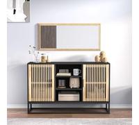 Runheo Buffet noir 105 x 30 x 65 cm, en matériau dérivé du bois, armoire de rangement avec portes en bois, pied en fer solide, polyvalente, buffet élégant pour le salon