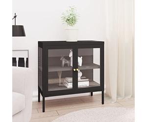 Runheo Buffet Noir en Acier et Verre trempé 70x35x70 cm avec étagère réglable et Pieds Ajustables, Meuble de Rangement Pratique pour Salon Salle à Manger Cuisine et entrée