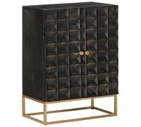 Runheo Buffet noir en bois de manguier massif et fer 55 x 34 x 75 cm avec beaucoup d'espace de rangement et surface de rangement pour salon, couloir, bureau, salle à manger et couloir
