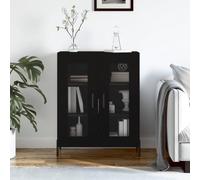 Runheo Buffet Noir en Bois d'ingénierie 69,5x34x90 cm, Meuble de Rangement avec Pieds en Fer, Buffet bahut avec tiroir Porte et étagère pour Salon, Salle à Manger, Cuisine, Bureau