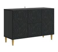 Runheo Buffet Noir en Bois d'ingénierie 89 x 34,5 x 60 cm avec tiroirs, Portes et étagères, Meuble de Rangement Salon Salle à Manger entrée, Pieds Eucalyptus Massif, Rangement Polyvalent