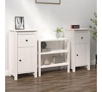 Runheo Buffets 2 pcs Blanc Bois Massif de pin 40x35x80 cm Meuble Armoire Buffet Rangement avec Porte modulable pour Salon Salle à Manger décoration Stable