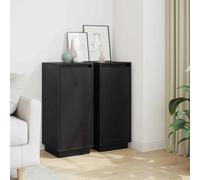 Runheo Buffets 2 pcs Noir en Bois de pin Massif 31,5x34x75 cm Buffet avec Porte, Meuble de Rangement Salon Salle à Manger Bureau, Armoire Console Pratique avec Plateau Stable
