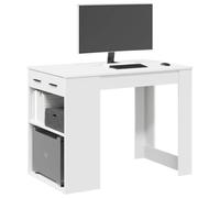 Runheo Bureau avec tiroir et étagère Blanc en Bois d'ingénierie, Meuble Multifonctionnel pour Salon, Salle à Manger ou Bureau, capacité 60 kg, Design Moderne et modulable