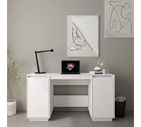 Runheo Bureau Blanc 140x50x75 cm en Bois Massif de pin avec Rangement, Design Moderne, idéal pour étude et Travail, Meuble Ergonomique, Angle Pliable et réglable pour Chambre d'étudiant