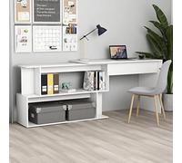 Runheo Bureau d'angle Blanc 200x50x76 cm en Bois d'ingénierie, Table Ergonomique Pliable et réglable pour Espace de Travail ou étude, avec Compartiments Ouverts