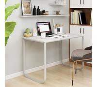 Runheo Bureau d'ordinateur blanc en bois avec structure en métal - 110 x 60 x 73 cm - Table de bureau polyvalente pour bureau à domicile et bureau - Peu encombrant - Ergonomique - Avec étagère et