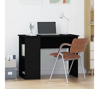 Runheo Bureau Noir 100x55x75 cm en Bois d'ingénierie avec étagères, Meuble de Travail et étude, Poste Informatique pour Ordinateur, PC Portable, écran, Clavier, Rangement, Angle Pliable, réglable