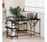 Runheo Bureau noir en forme de L aspect chêne 139 x 139 x 75 cm avec 4 étagères, matériau à base de bois, design industriel pour bureau à domicile, stable