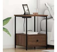 Runheo Cabinet de Chevet en Bois d'ingénierie chêne Brun avec 2 tiroirs et Station de Charge intégrée, Pieds en Acier, 42 x 41 x 56 cm, Rangement Fonctionnel pour Chambre, Salon ou dortoir