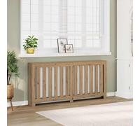 Runheo Cache-radiateur chêne Artisanal 175x20x82 cm Bois d'ingénierie avec étagère, Support et Habillage pour Chauffage, Isolation Thermique, économie d'énergie et décoration intérieure