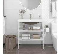 Runheo Cadre de lavabo Vasque encastrée Blanc en Fer Enduit de Poudre 79x38x83 cm Meuble sous-Vasque Salle de Bain Rangement Suspendu Pratique Design Contemporain