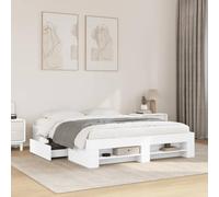 Runheo Cadre de lit Blanc en Bois d'ingénierie 150x200 cm avec sommier à Lattes et rangements, lit Plateforme Durable pour Chambre à Coucher, Meuble Fonctionnel et Stable