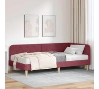 Runheo Cadre de lit d'angle, avec matelas bordeaux, 90 x 190 cm, housse en tissu, design en forme de L, peu encombrant, cadre en bois stable, polyvalent comme canapé