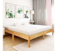 Runheo Cadre de lit en Bois de chêne Massif Naturel 180 x 200 cm, Cadre de lit Stable avec Rail Central en pin, mobilier Chambre à Coucher pour Un Sommeil Confortable