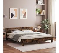 Runheo Cadre de lit en Bois d'ingénierie chêne fumé 160x200 cm, Lattes en contreplaqué Robuste, Meuble de Chambre Confortable sans Matelas pour Un Soutien Optimal du Dos