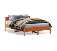 Runheo Cadre de lit en Bois pin Massif Cire Marron 135x190 cm avec Lattes contreplaqué pour Chambre, Cadre bedframe Robuste Plateforme, mobilier pour Un Bon Sommeil
