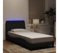Runheo Cadre de lit en velours avec éclairage LED, noir, 90 x 200 cm, design en forme de vague, sans matelas, avec coussin de tête de lit, pour un sommeil réparateur