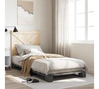 Runheo Cadre de lit Gris 90x200 cm en Bois de pin Massif Robuste avec Lattes Solides, tête de lit Confortable, mobilier de Chambre à Coucher pour Un Bon Sommeil