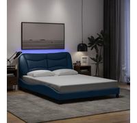 Runheo Cadre de lit Hvar avec LED intégré Bleu, Tissu Polyester Durable, 140x190 cm, Plateforme élégante avec Coussin tête de lit, Montage Facile, mobilier Chambre apportant Confort et modernité