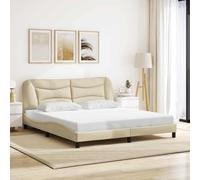 Runheo Cadre de lit Hvar crème 180x200 cm avec tête de lit Tissu Polyester 100% et Coussin rembourré Fibre PP pour Chambre Confortable et Design élégant au Quotidien