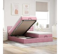 Runheo Cadre de lit Ottoman avec Matelas Rose en Velours 180x200 cm, Rangement hydraulique sous lit, sommier Double indépendant, surmatelas Confortable pour Chambre à Coucher élégante