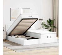 Runheo Cadre de lit Ottoman Blanc 180x200 cm en Similicuir avec Matelas à Ressorts ensachés et surmatelas, Rangement sous lit, Double sommier indépendant pour Chambre à Coucher Confortable