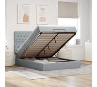 Runheo Cadre de lit Ottoman Gris Clair 140x200 cm avec Matelas à Ressorts ensachés et surmatelas, rangements sous Le lit, Tissu Polyester Durable, Meubles Chambre, Bande LED intégrée Ambiance