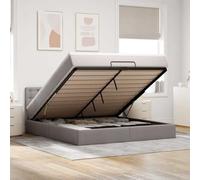 Runheo Cadre de lit Ottoman Taupe 160x200 cm Tissu avec Matelas à Ressorts ensachés Rangement sous lit Grande capacité et lumières LED Ambiance Chambre Confortable